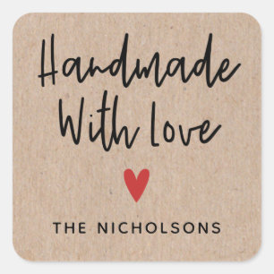 Personalized Rustic Kraft Handmade With Love Square Sticker