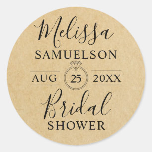 Personalized Rustic Kraft Paper Ring Bridal Shower Classic Round Sticker