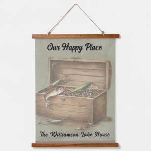 Personalized Rustic Lake House Fishing Cabin Hanging Tapestry