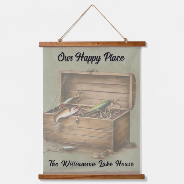 Personalized Rustic Lake House Fishing Cabin Hanging Tapestry (Front)