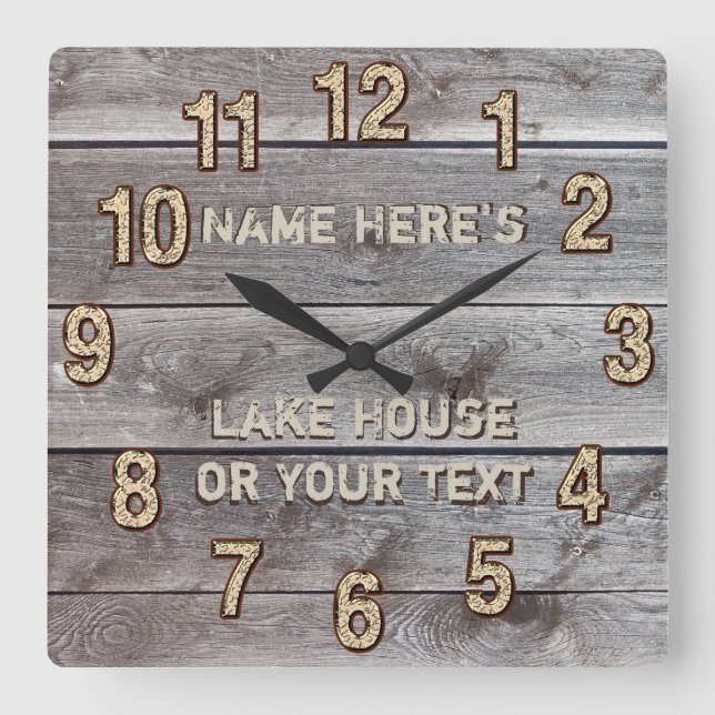 Personalized Rustic Lake House Wall Decor, Clock (Front)