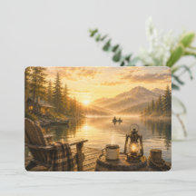 Personalized Rustic Lakeside Flat Greeting Card