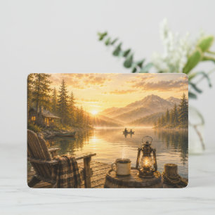 Personalized Rustic Lakeside Flat Greeting Card