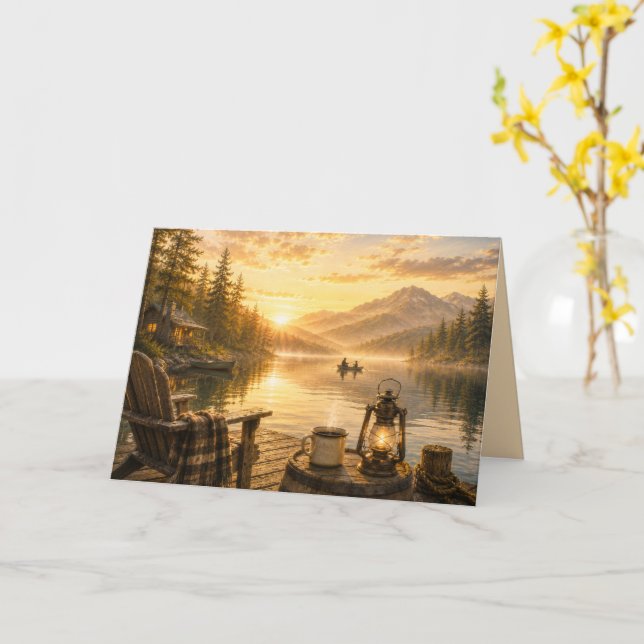 Personalized Rustic Lakeside Folded Greeting Card (Yellow Flower)