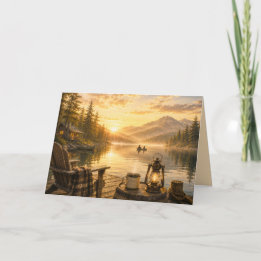 Personalized Rustic Lakeside Folded Greeting Card