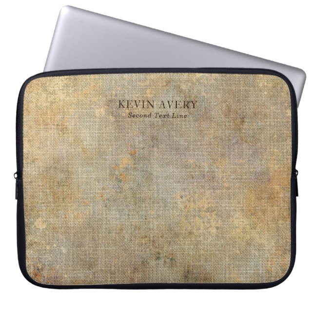 Personalized Rustic Linen Texture Business Laptop Sleeve (Front)