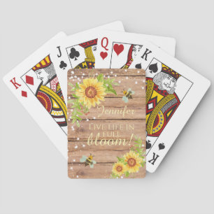 Personalized Rustic Live Life In Full Bloom Floral Playing Cards