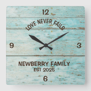 Personalized Rustic "Love never fails" Clock