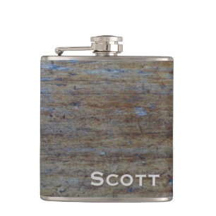Personalized   Rustic Masculine Distressed Wood Hip Flask
