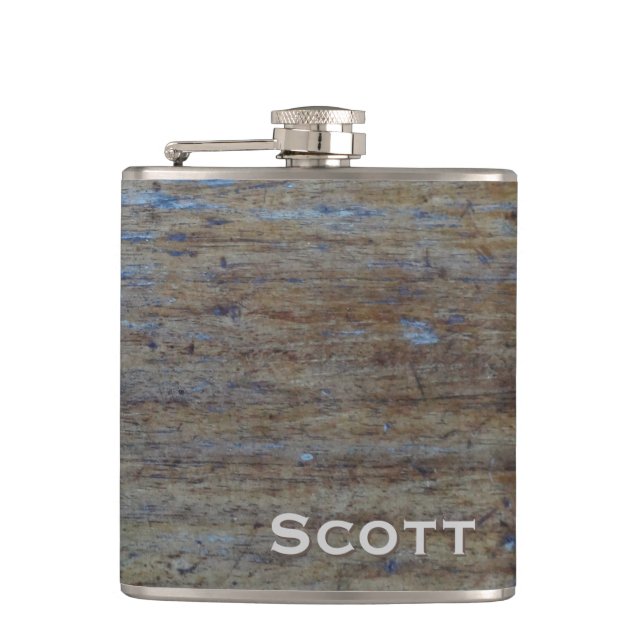 Personalized | Rustic Masculine Distressed Wood Hip Flask (Front)