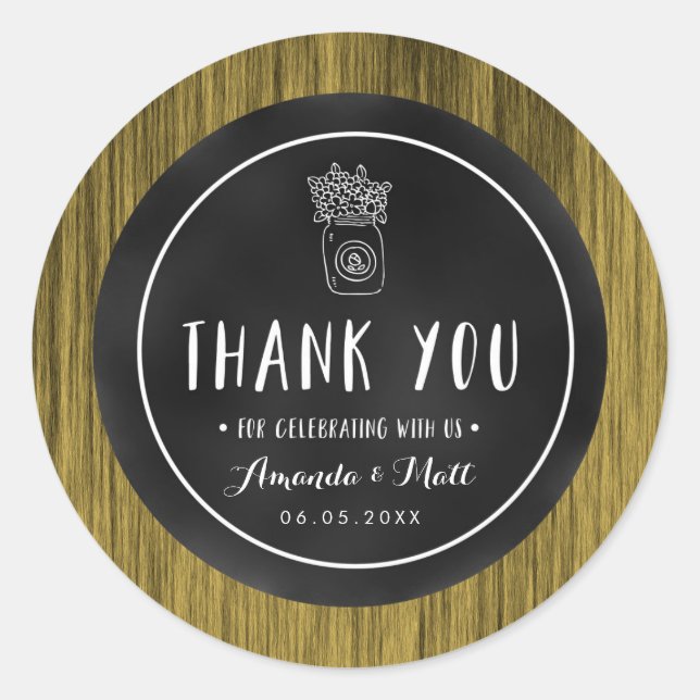 Personalized Rustic Mason Jar Wedding Stickers (Front)