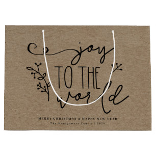 Personalized Rustic Merry Christmas Kraft Name Large Gift Bag