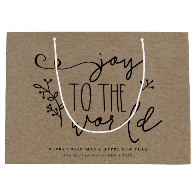 Personalized Rustic Merry Christmas Kraft Name  Large Gift Bag (Front)