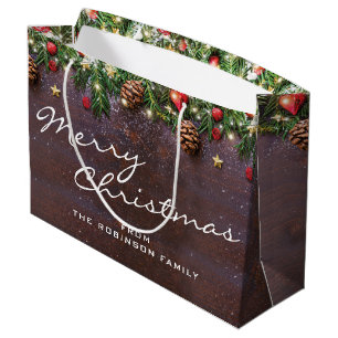 Personalized Rustic Merry Christmas Large Gift Bag
