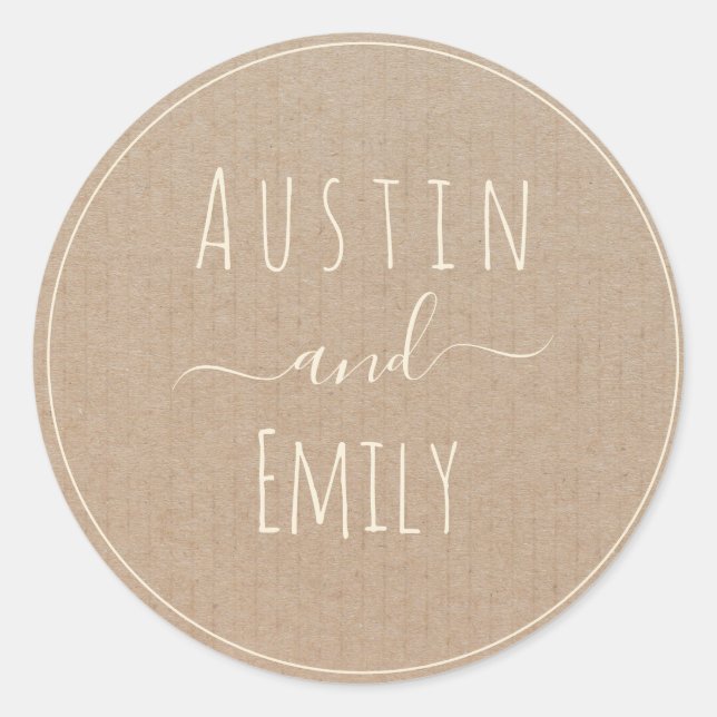 Personalized Rustic Modern Boho Wedding  Classic  Round Sticker (Front)