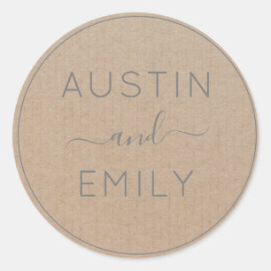 Personalized Rustic Modern Boho Wedding Kraft Cla Classic Round Sticker