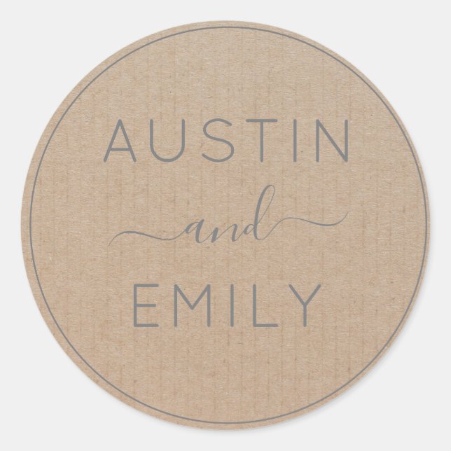Personalized Rustic Modern Boho Wedding Kraft  Cla Classic Round Sticker (Front)