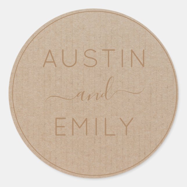 Personalized Rustic Modern Boho Wedding Kraft Classic Round Sticker (Front)