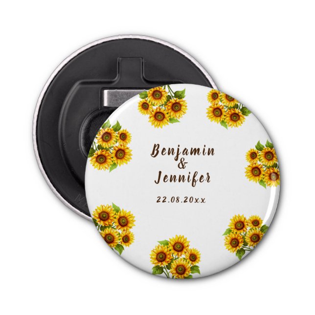 Personalized rustic morden sunflower wedding  bottle opener (Front)