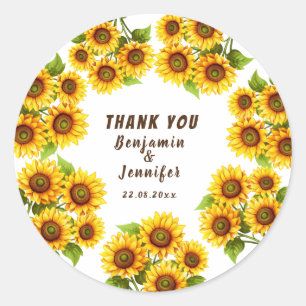 Personalized rustic morden sunflower wedding  classic round sticker