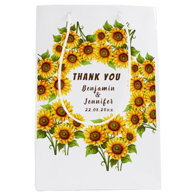 Personalized rustic morden sunflower wedding  medium gift bag (Front)