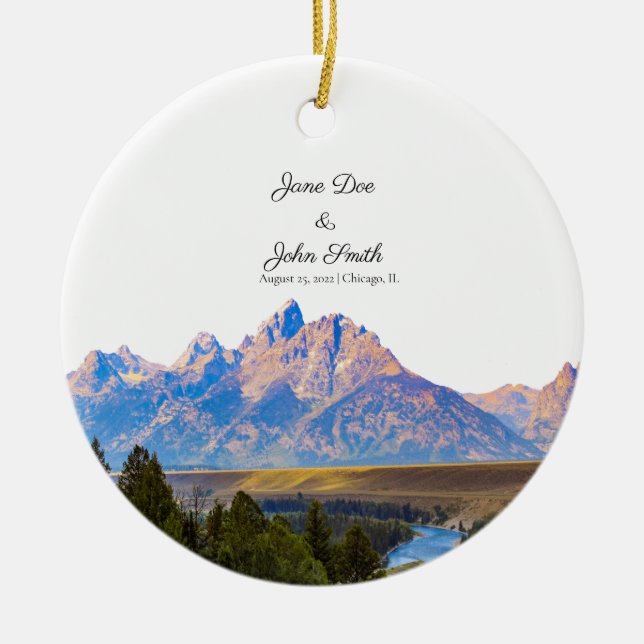 Personalized Rustic Mountain Ceramic Ornament (Front)