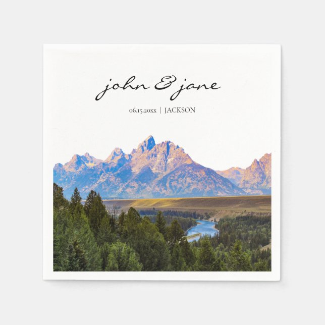 Personalized Rustic Mountain Cocktail Napkin (Front)