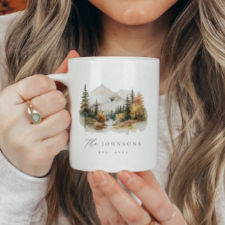Personalized Rustic Mountain Family Name Est Mug