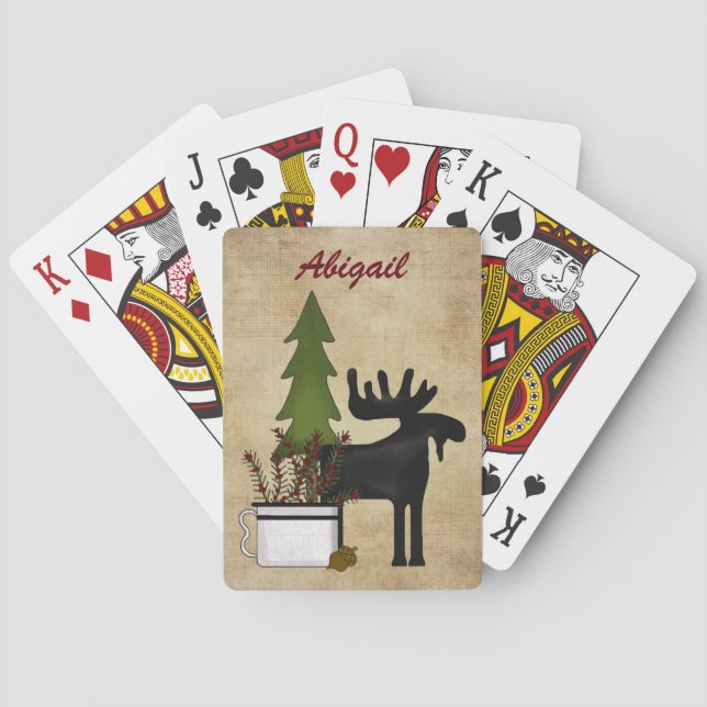 Personalized Rustic Mountain Moose Playing Cards (Back)