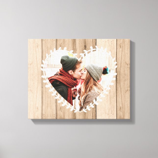 Personalized Rustic Photo Heart Canvas Print (Front)