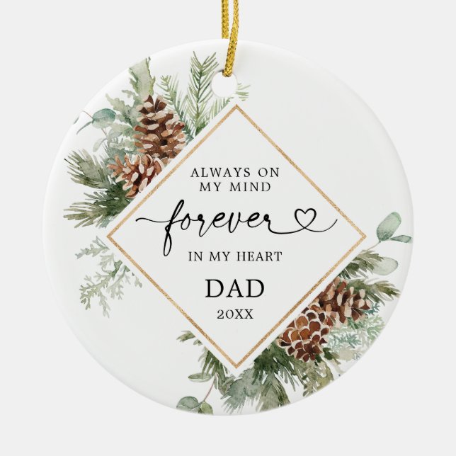 Personalized Rustic Pine Dad Memorial Ornament (Front)