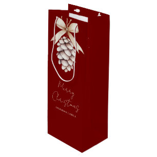 Personalized Rustic Pinecone Christmas Wine Gift Bag