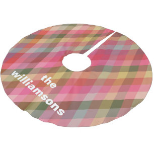 Personalized Rustic Plaid Family Name Christmas Brushed Polyester Tree Skirt