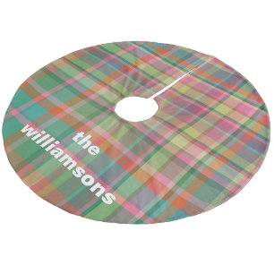Personalized Rustic Plaid Family Name Christmas Fleece Tree Skirt