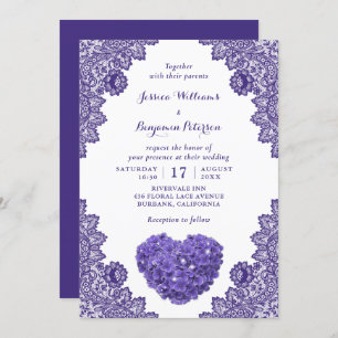 Personalized Rustic Purple Lace Hydrangea Wedding Invitation