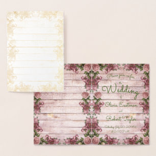 Personalized rustic purple roses foil card