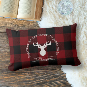 Personalized Rustic Red and Black Buffalo Check Lumbar Pillow