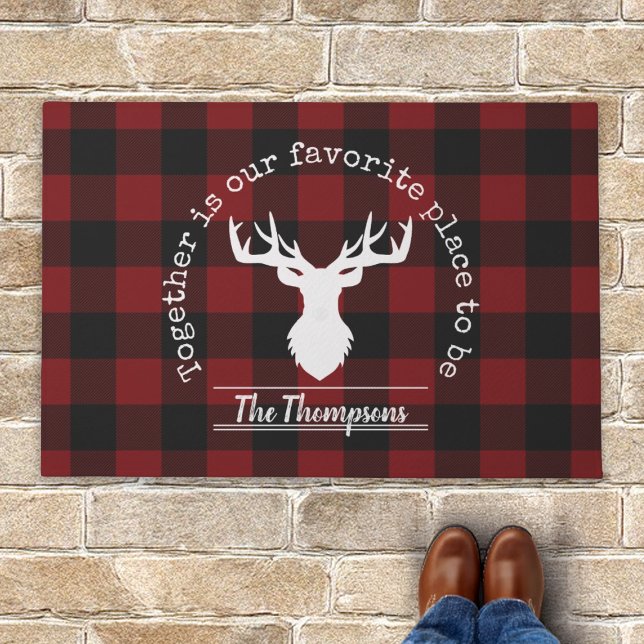 Personalized Rustic Red and Black Buffalo Plaid Doormat (Creator Uploaded)