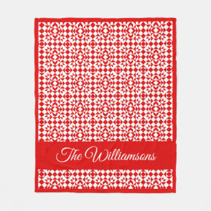 Personalized Rustic Red Christmas Geometric Quilt Fleece Blanket