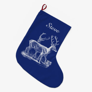 Personalized Rustic Reindeer Christmas Blue Colour Large Christmas Stocking