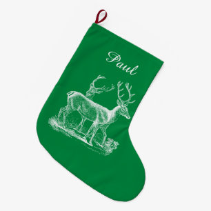 Personalized Rustic Reindeer Christmas Green Colou Large Christmas Stocking