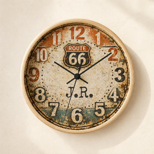 Personalized Rustic Route 66 Weathered Art Clock