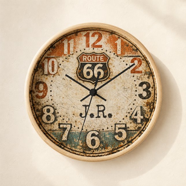 Personalized Rustic Route 66 Weathered Art Clock (Creator Uploaded)
