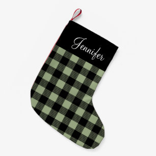 Personalized Rustic Sage Green Buffalo Check  Small Christmas Stocking