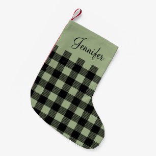Personalized Rustic Sage Green Buffalo Plaid Small Christmas Stocking