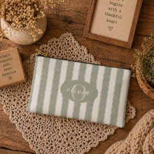 Personalized Rustic Sage Green Srtiped Accessory Pouch