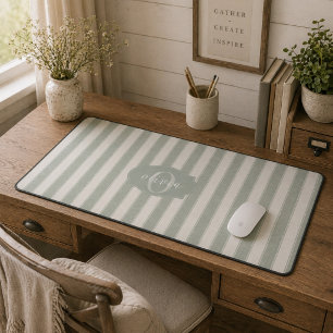 Personalized Rustic Sage Green Srtiped Desk Mat
