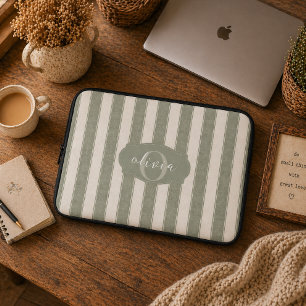 Personalized Rustic Sage Green Srtiped Laptop Sleeve