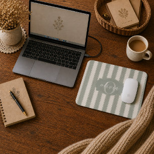 Personalized Rustic Sage Green Srtiped Mouse Pad