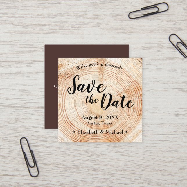 Personalized Rustic Save the date Printed Wood Square Business Card (Front/Back In Situ)
